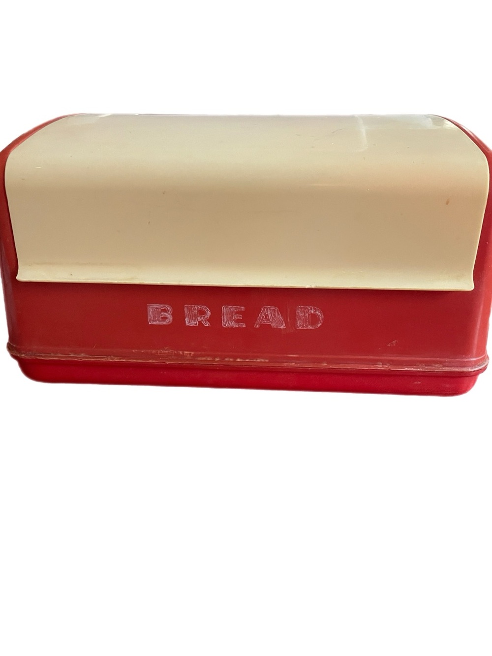 LUSTRO-WARE No. B-20 Plastic Vintage Retro BREAD Box Red/Cream Hinge Lid GUC